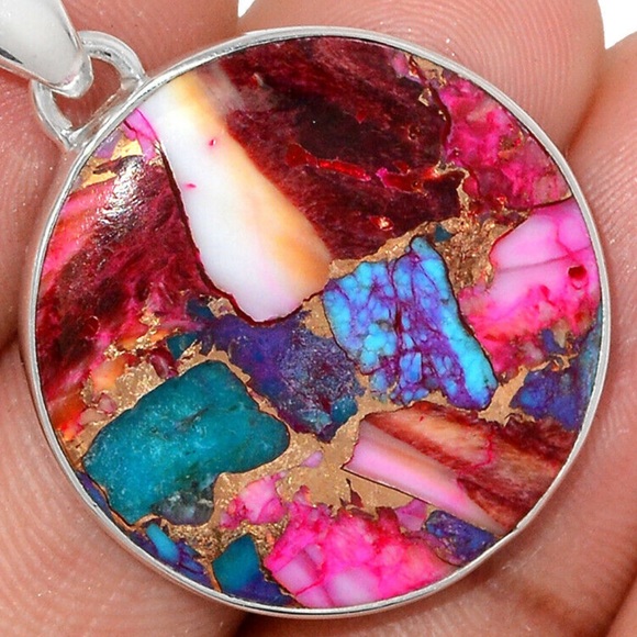 Wow!  Kingsman Dahila copper turquoise sterling silver pendants - Picture 2 of 2